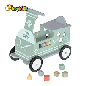 Customize toddlers walker wooden ride on toy car with 4 wheels W16B021