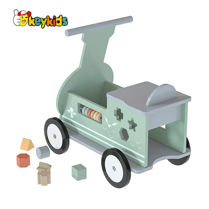 Customize toddlers walker wooden ride on toy car with 4 wheels W16B021